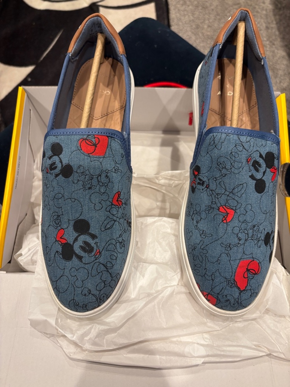 Aldo Blue Denim-Look Slip-On Sneakers with Red Accents